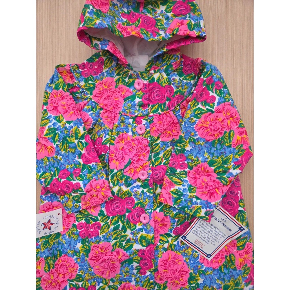 Vintage Winning Moves 3T Floral Button Hooded Jacket Colorful Made in USA NWT